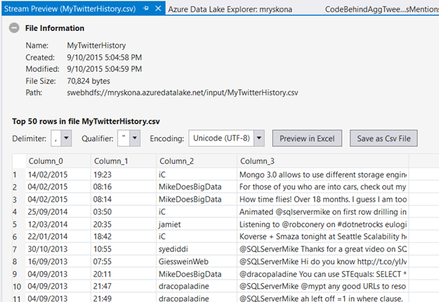 Previewing data in Visual Studio