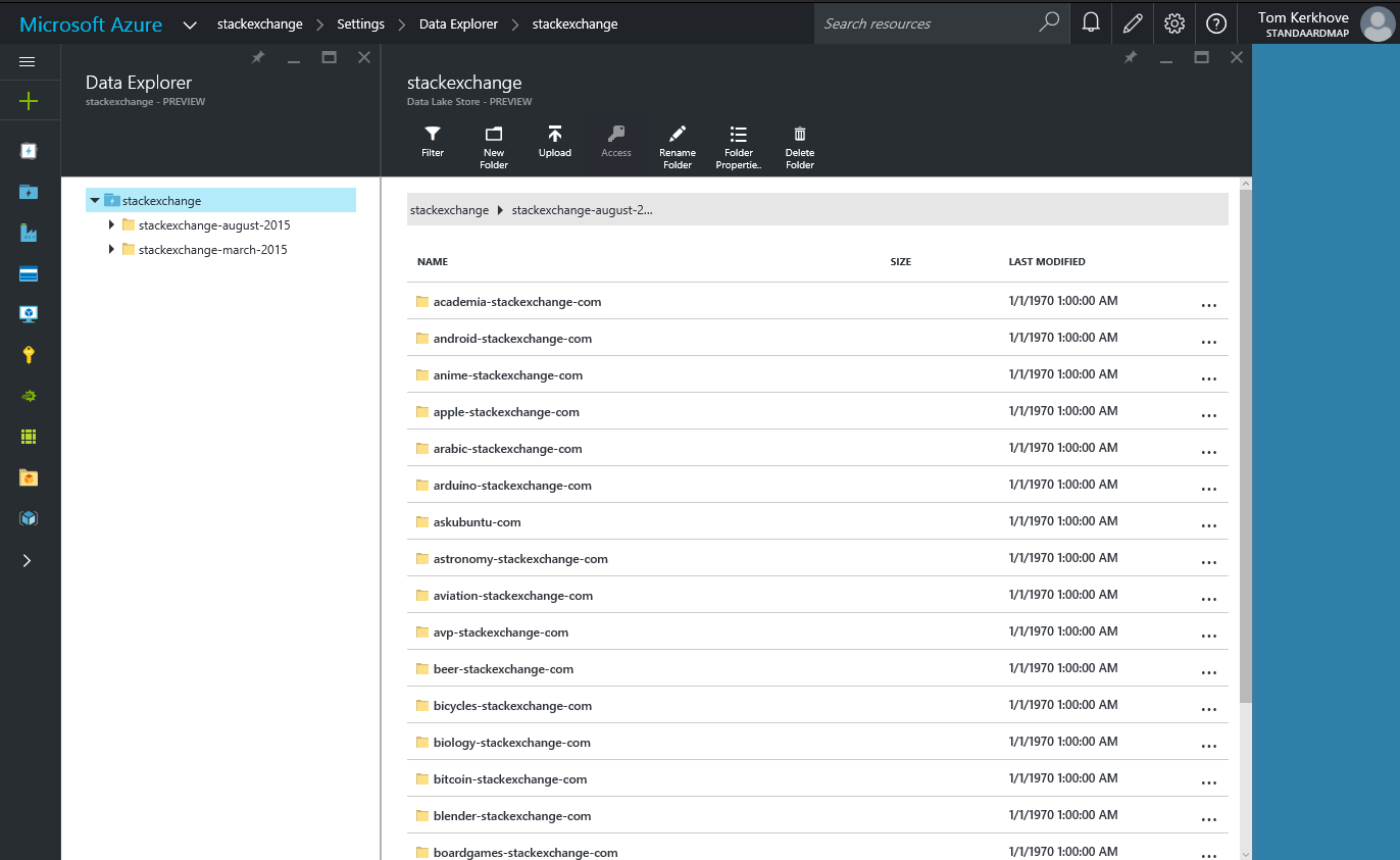Overview of the uploaded data in the Azure Portal